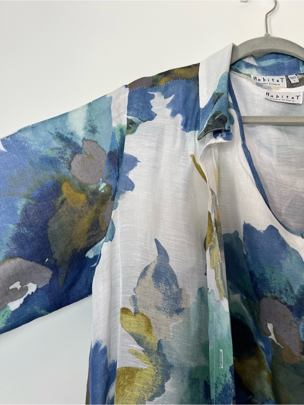Habitat 2 Piece Button-Front Shirt & Tank Watercolor Floral Spring Linen Blend - Picture 6 of 16